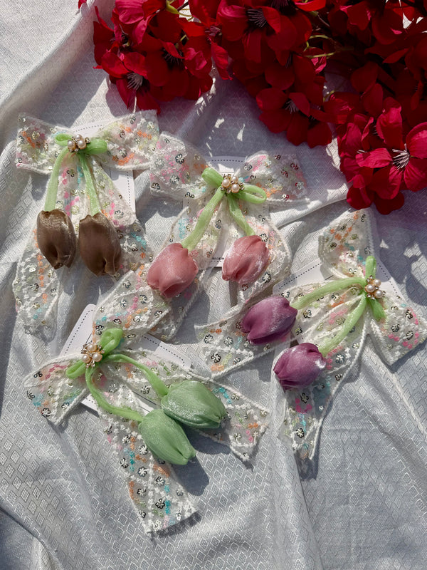 Floral Tulip Bow Clips