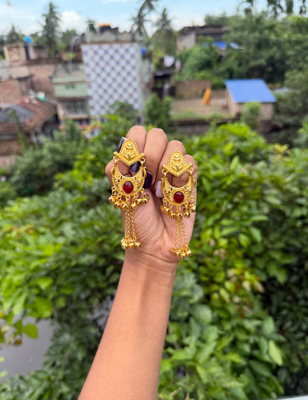 Ruby Red Kashmiri Chandbali Earrings