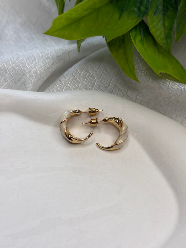 Gold & Ivory Twisted Hoop Earrings