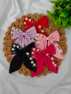 Mini Daisy embroidery bow clips