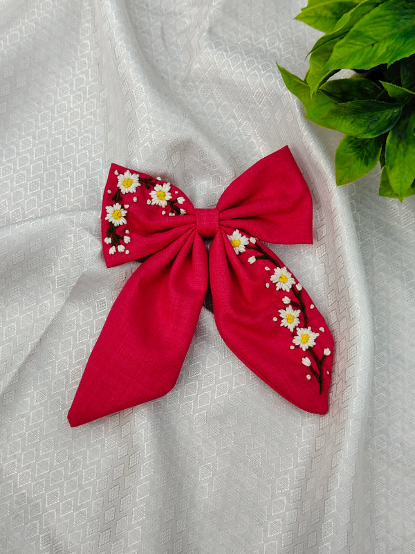 Mini Daisy embroidery bow clips