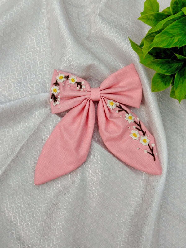 Mini Daisy embroidery bow clips