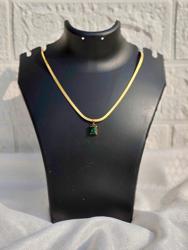 Luxury Green Crystal Rectangle Necklace with Anti-Tarnish Coating