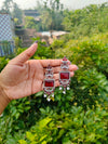 Peacock Motif Stone-Studded Long Jhumkas - Maroon Red