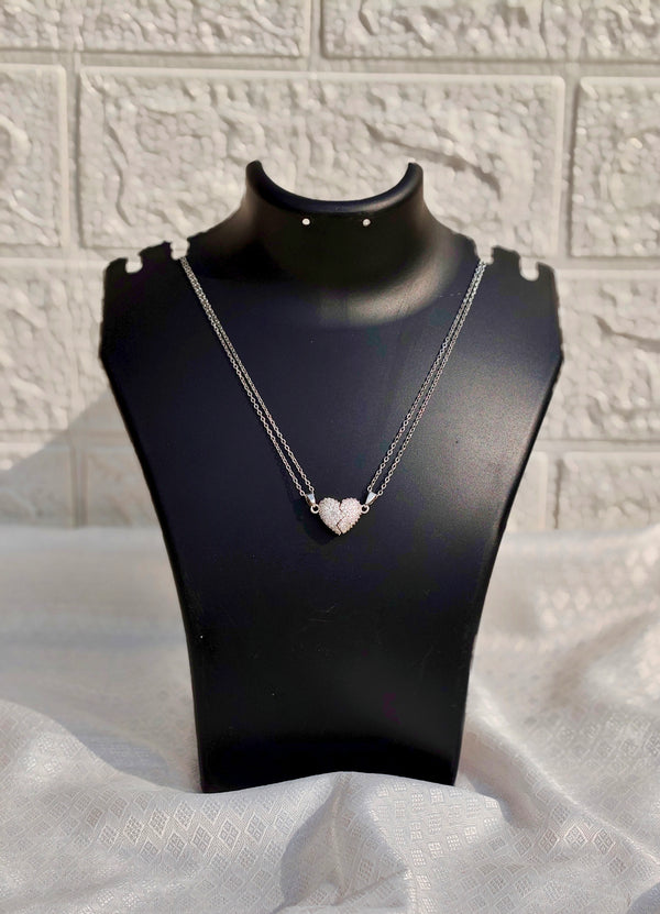 Sparkling Stone Studded Heart Waterproof Pendant Necklace (2 in 1) Chain