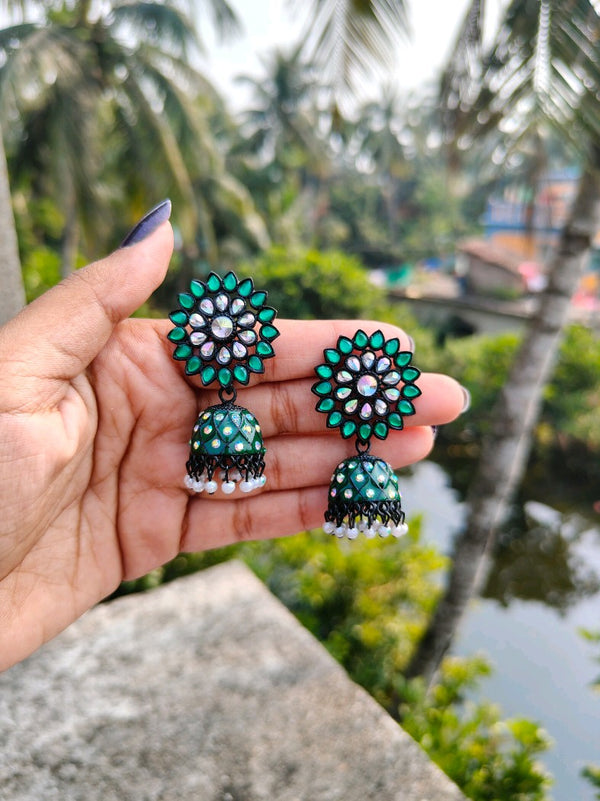 Pretty Green Floral Statement Jhumka