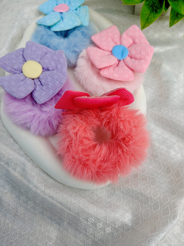 Furry Floral Soft Plush Flower Scrunchie