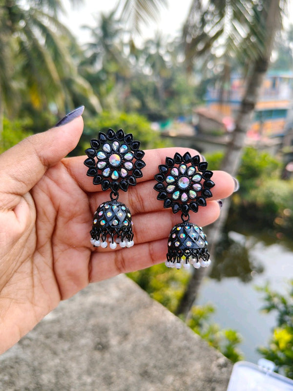 Pretty Black Floral Statement Jhumka