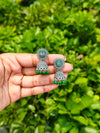 Oxidised Silver Traditional Jhumka Earrings with Green Beads