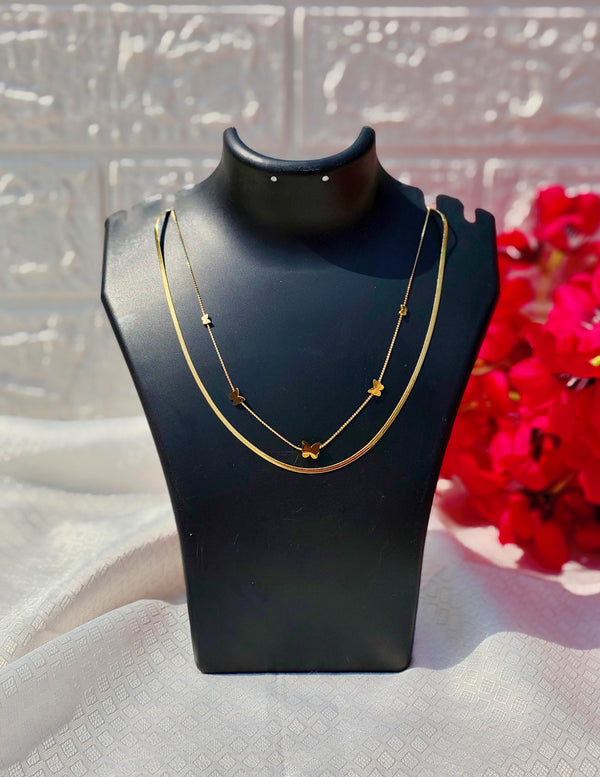 Golden Butterfly Charms Double Layer Waterproof & Anti-Tarnish Necklace