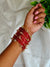 Trendy Kashmiri Glass Bangle Set with Golden Ghungroo - Bright Red