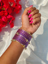 Trendy Kashmiri Glass Bangle Set with Golden Ghungroo - Levender