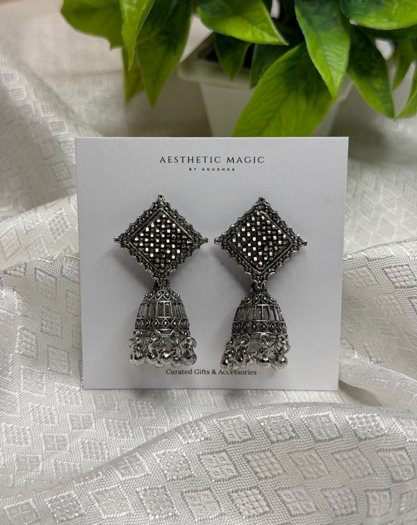 Silver Mirror Jhumka Earrings