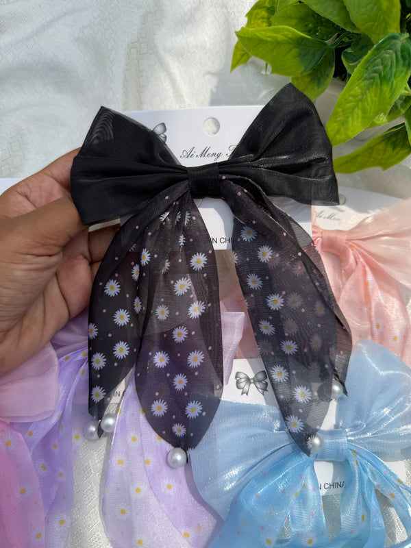 Daisy Printed Pearl Bow