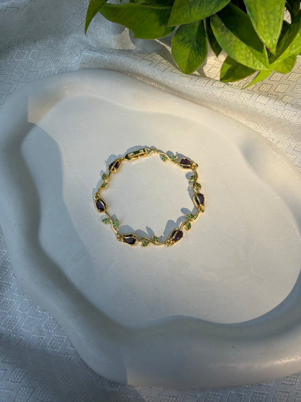 Purple Floral Leaf Bracelet – Anti-Tarnish