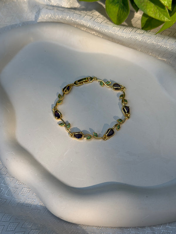Purple Floral Leaf Bracelet – Anti-Tarnish