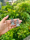 Vintage Teardrop Stone Oxidized Jhumkas - Green