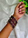 Trendy Kashmiri Glass Bangle Set with Golden Ghungroo - Wine