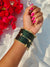 Trendy Kashmiri Glass Bangle Set with Golden Ghungroo - Dark Green