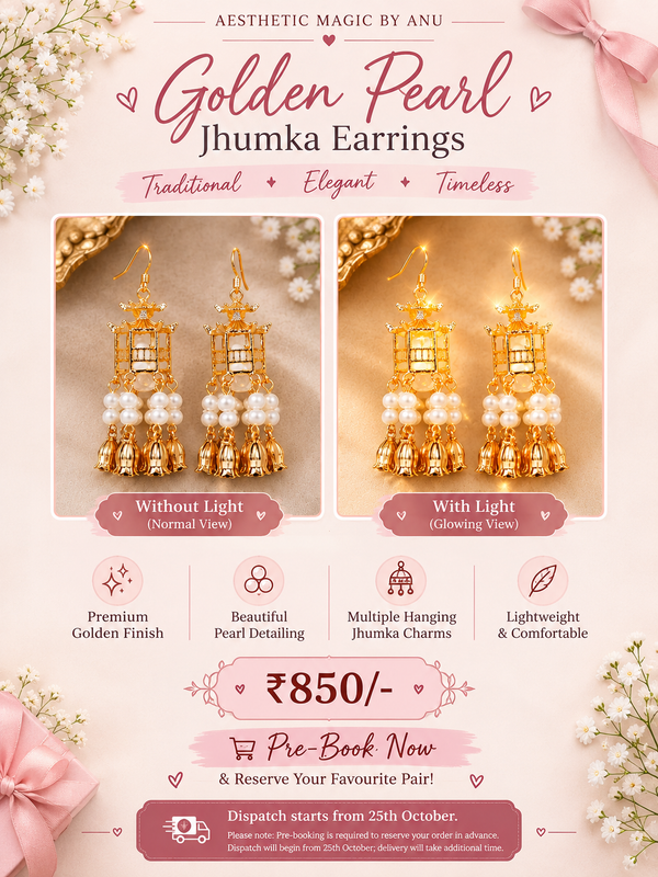 ✨ Pre-Booking Now Open! ✨💛 Golden Pearl Jhumka Earrings Please note: Pre-booking is required to reserve your order in advance. Dispatch will begin from 25th October delivery will take additional time.