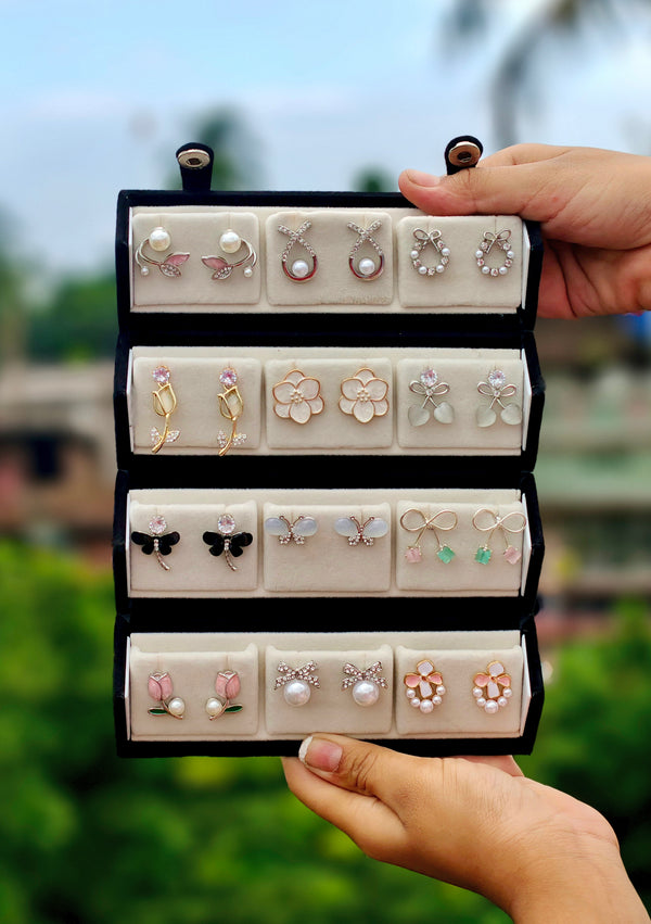 12 Pair Premium Korean Style Stud Earrings Collection